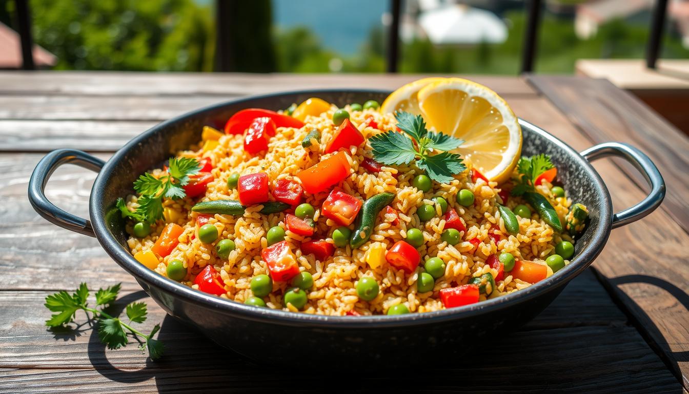 Savor the rich, aromatic flavors of Vegetable Paella with Saffron, a classic Spanish dish bursting with vibrant colors and nutritious vegetables. The saffron infuses this one-pan meal with a unique, earthy flavor, while the fresh vegetables add a satisfying crunch. This paella is a perfect choice for a vegetarian feast, offering a fulfilling and healthy alternative to traditional rice dishes. Whether for a casual dinner or a celebratory gathering, this dish is sure to impress with its bold, authentic taste.