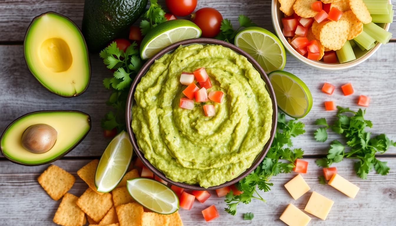 Keto guacamole in a bowl with avocado, lime, and cilantro – a healthy low-carb dip for snacking