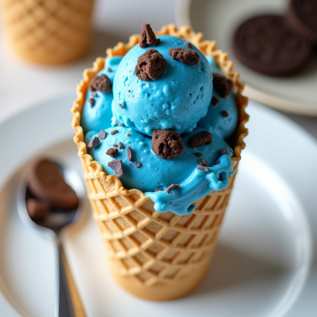Flux Dev Bright closeup image of homemade Cookie Monster Ice C 3