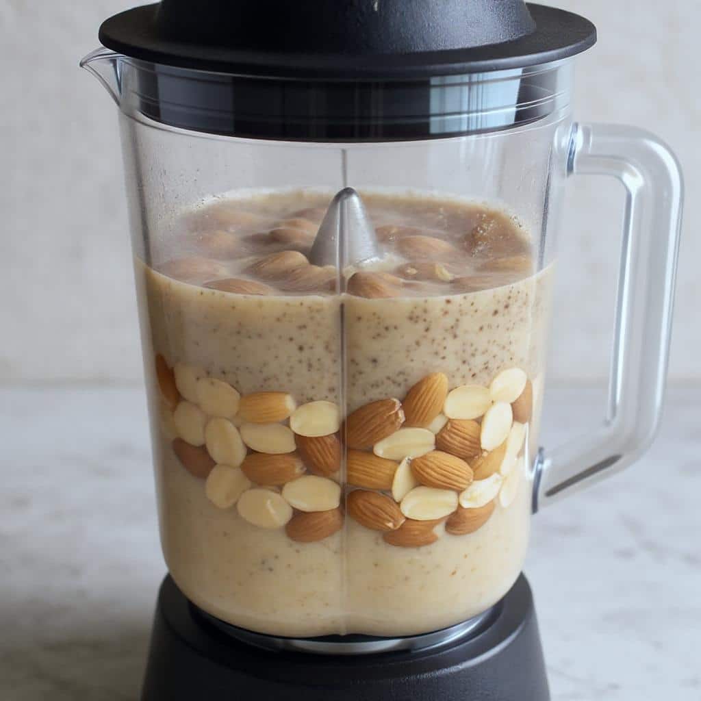 almond milk vanilla ingredients flat lay