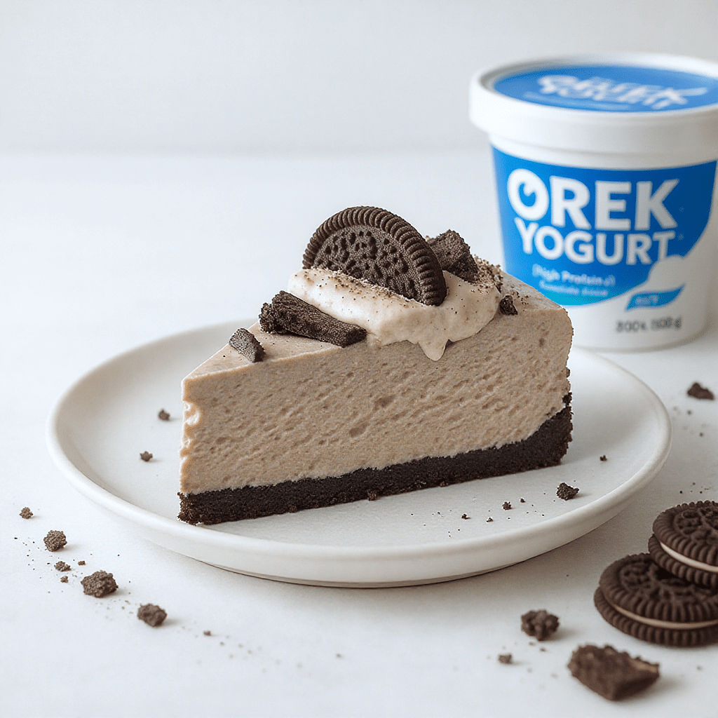 High protein Oreo cheesecake on plate