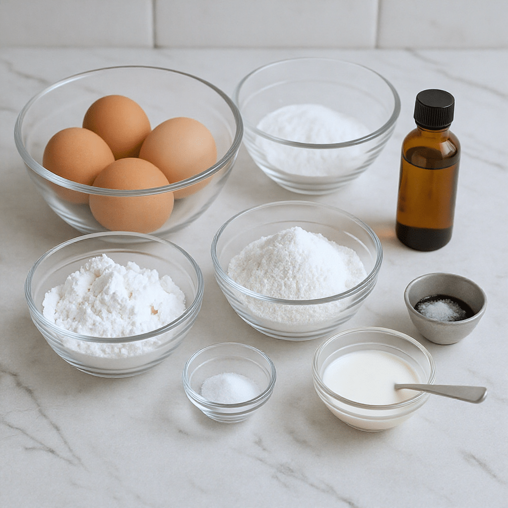 Ingredients for pavlova cookies on counter