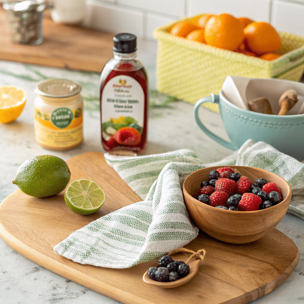 Jam Doesn’t Judge: Swap Freely Countertop with assorted blackberry jam substitutions including lime, agave, and frozen mixed berries.