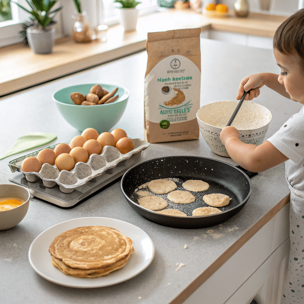 Making Protein Pancakes with the Kids a real life kitchen scene with a mixing bowl empt