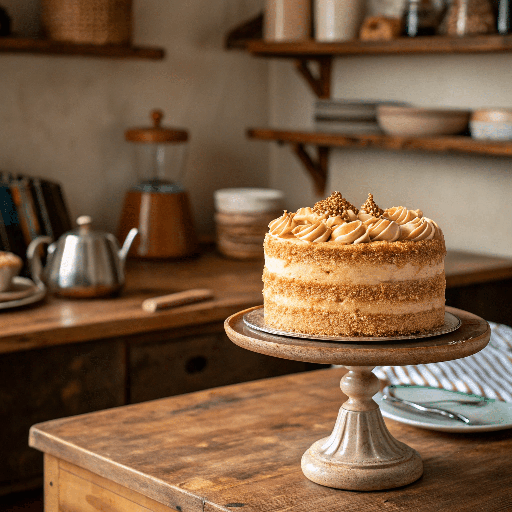butterscotch-cake-with-caramel-frosting a rustic layered butterscotch cake with caramel fr