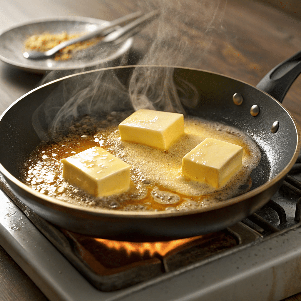 butter-in-skillet-french-omelette Butter in skillet for French omelette