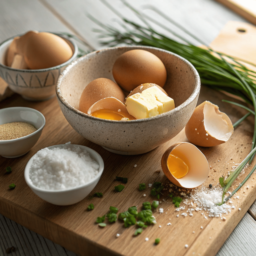 french-omelette-ingredients French omelette ingredients on kitchen counter