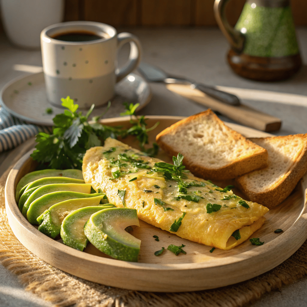 French omelette breakfast with avocado