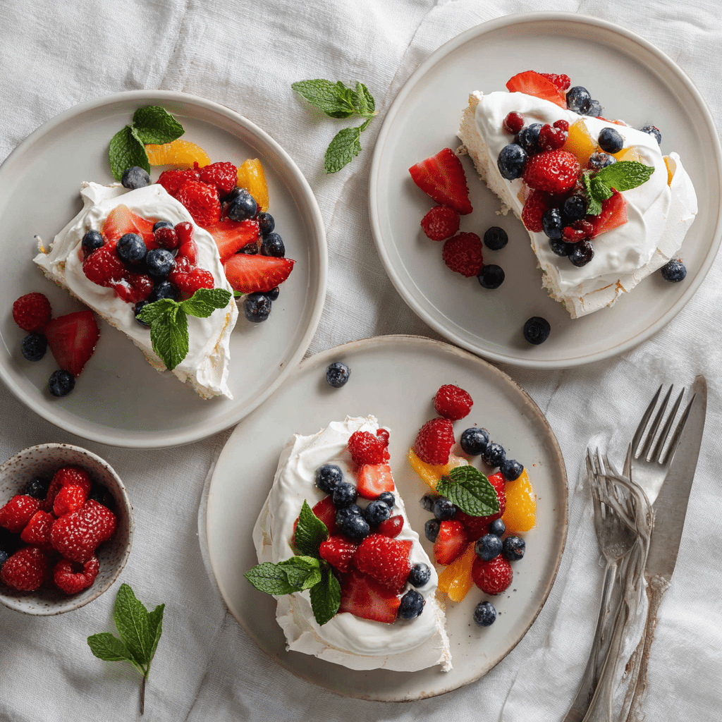 pavlova-slices-served.jpg Sliced pavlova with fruit and cream toppings