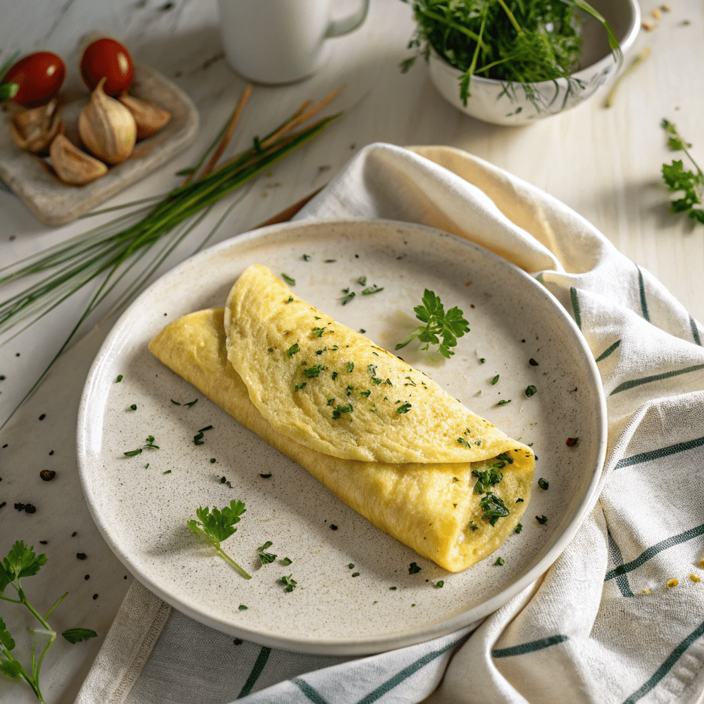 french-omelette-recipe-featured French omelette on white plate