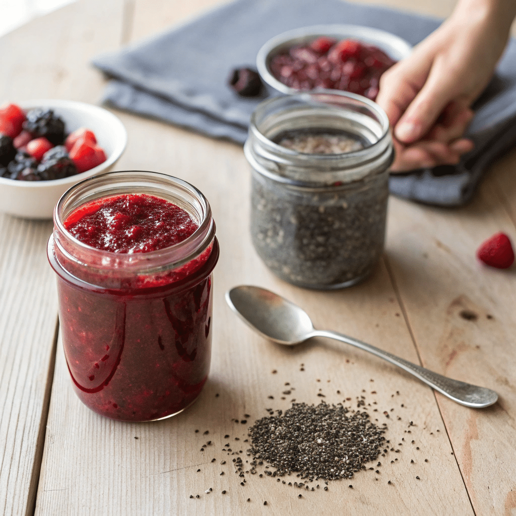 Smooth vs Chunky: Choose Your Adventure two jars side by side one chunkier jam with visib