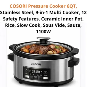 Juicy French Onion Pot Roast 3 COSORI Slow Cooker 6QT on kitchen counter, perfect for making Juicy French Onion Pot Roast, high-quality ceramic insert, 6-quart capacity, recommended product for easy dinner recipes.