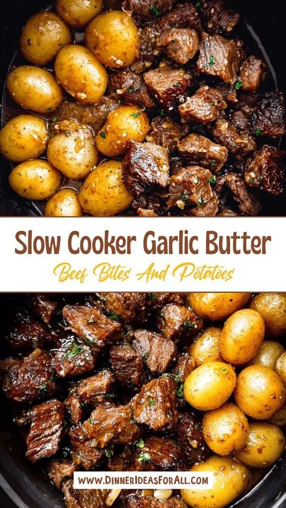 Slow Cooker Garlic Butter Beef Bites with Potatoes