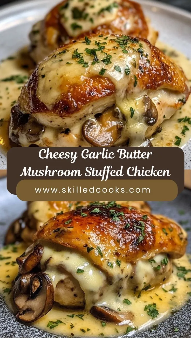 Cheesy Garlic Butter Mushroom Stuffed Chicken