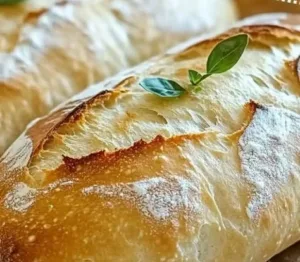 Freshly baked crusty Italian bread with a golden crust and soft interior