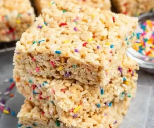 Delicious Cake Batter Rice Krispie Treats with colorful sprinkles