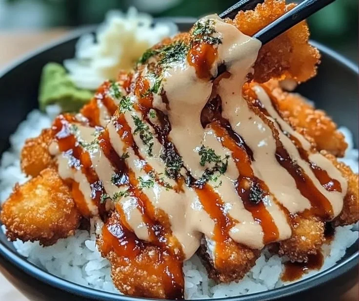 Japanese Katsu Bowls with Tonkatsu Sauce 3 Japanese Katsu Bowls with crispy tonkatsu and savory tonkatsu sauce