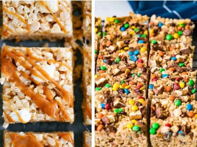 Rice Krispie Treats 3 Delicious homemade Rice Krispie Treats stacked on a plate