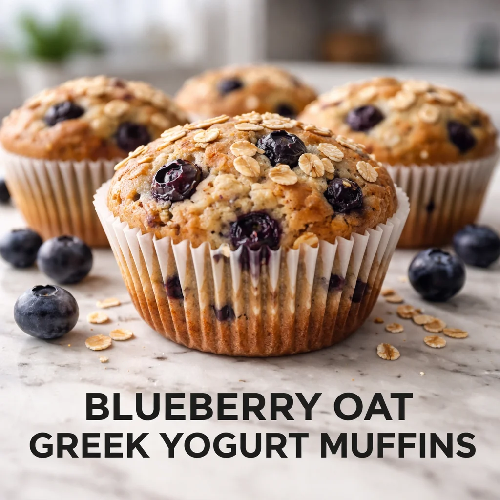 Blueberry oat Greek yogurt muffins fresh out of the oven