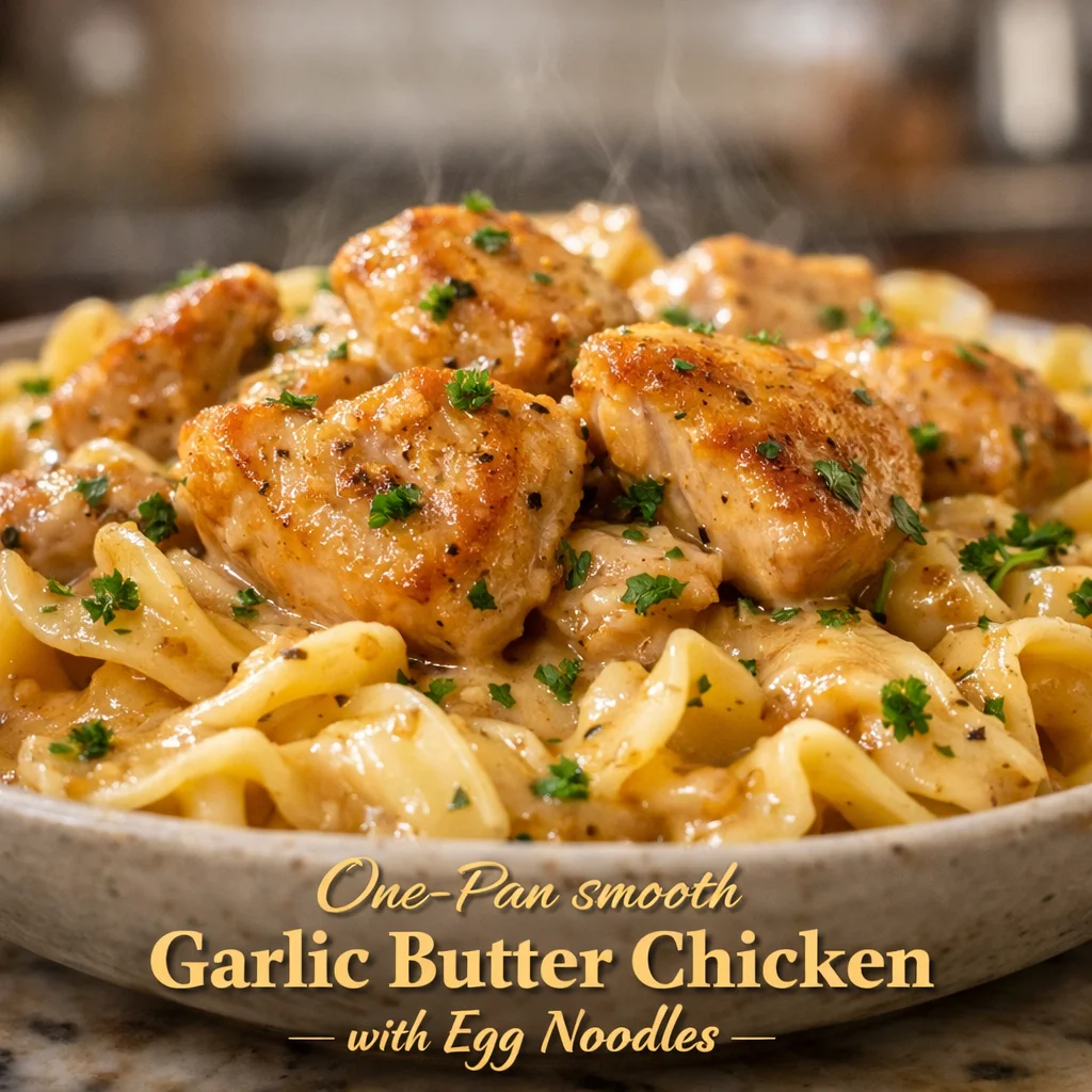 One-Pan Creamy Garlic Butter Chicken with Egg Noodles