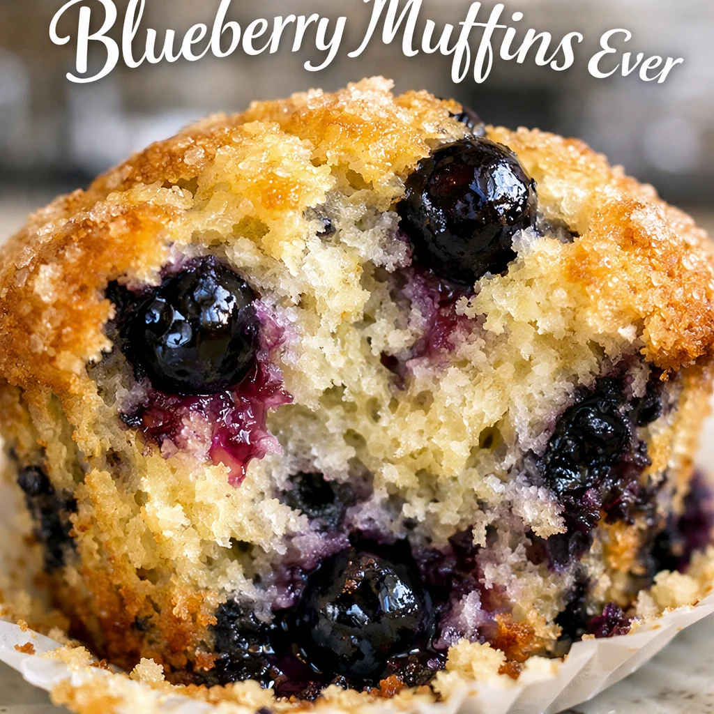 Freshly baked perfect blueberry muffins with blueberries on top