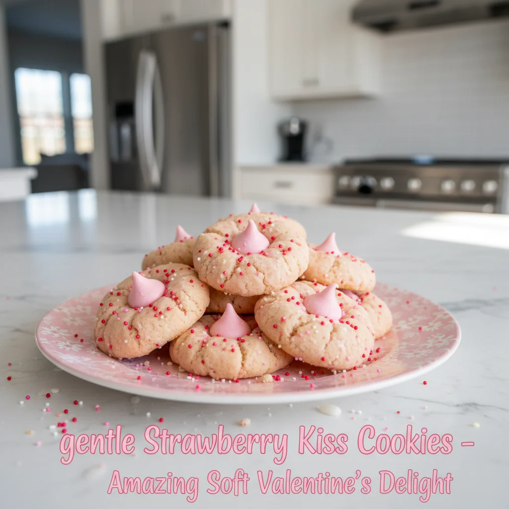 Strawberry Kiss Cookies – Amazing Soft Valentine’s Delight 3 Delicious Strawberry Kiss Cookies, soft and perfect for Valentine's Day.