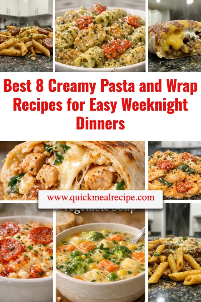 Delicious creamy pasta dishes and wraps for quick weeknight dinners