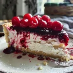 Delicious cherry pie cake topped with cherries and whipped cream