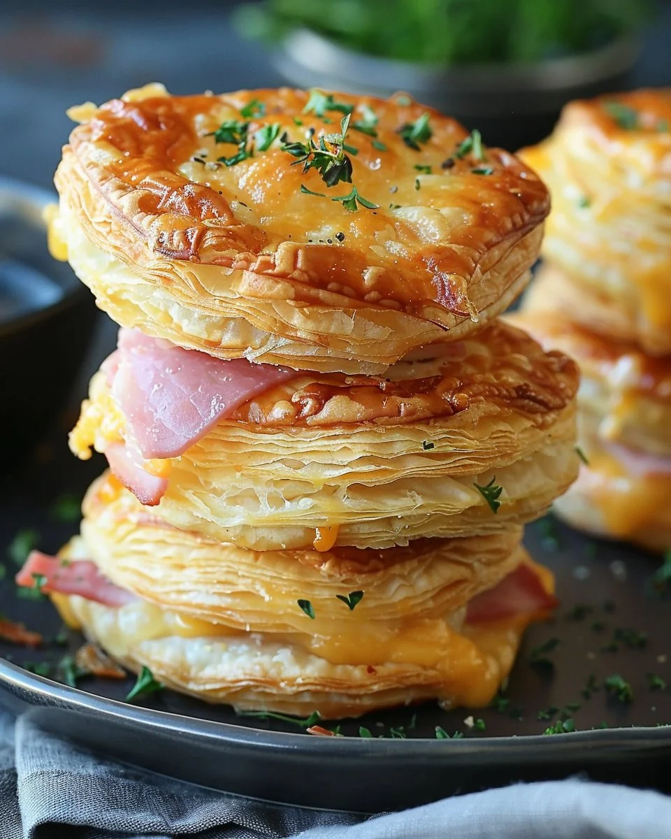 Crispy Ham & Cheese Puff Pastry Towers 2 Crispy Ham & Cheese Puff Pastry Towers