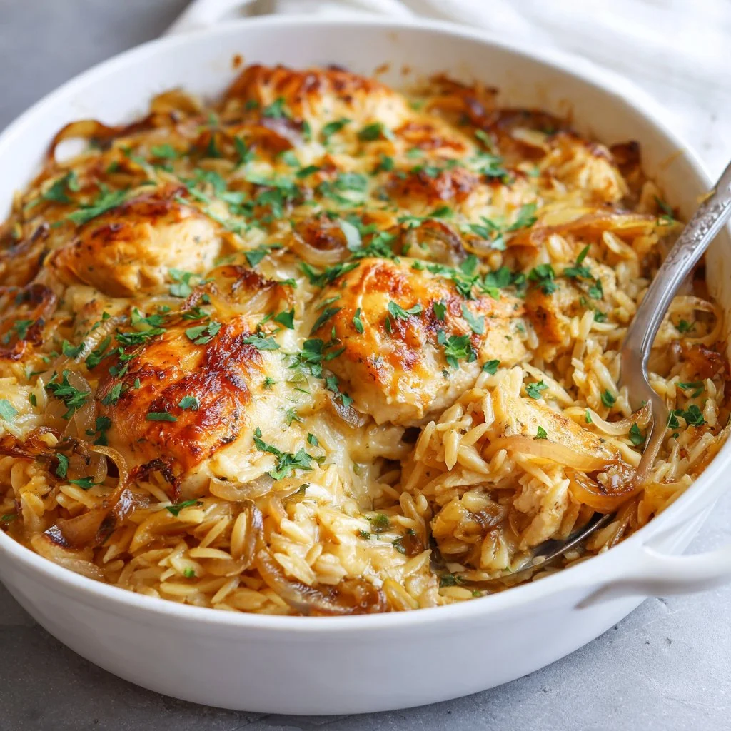 French Onion Chicken Orzo Casserole 2 French Onion Chicken Orzo Casserole