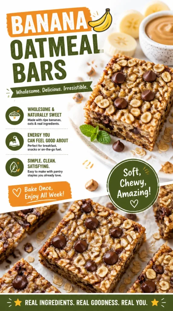 Healthy Banana Oatmeal Bars, made with ripe bananas and oats for a nutritious snack.