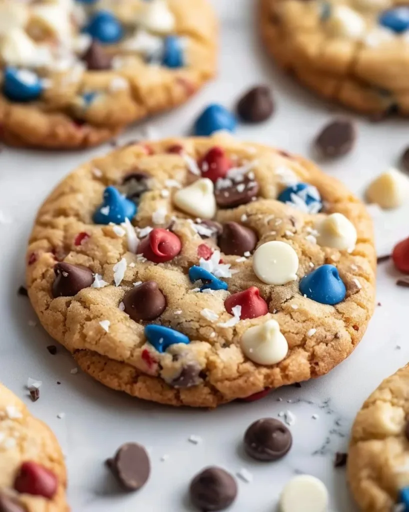 Red, White and Blue Chocolate Chip Cookies fresh out of the oven