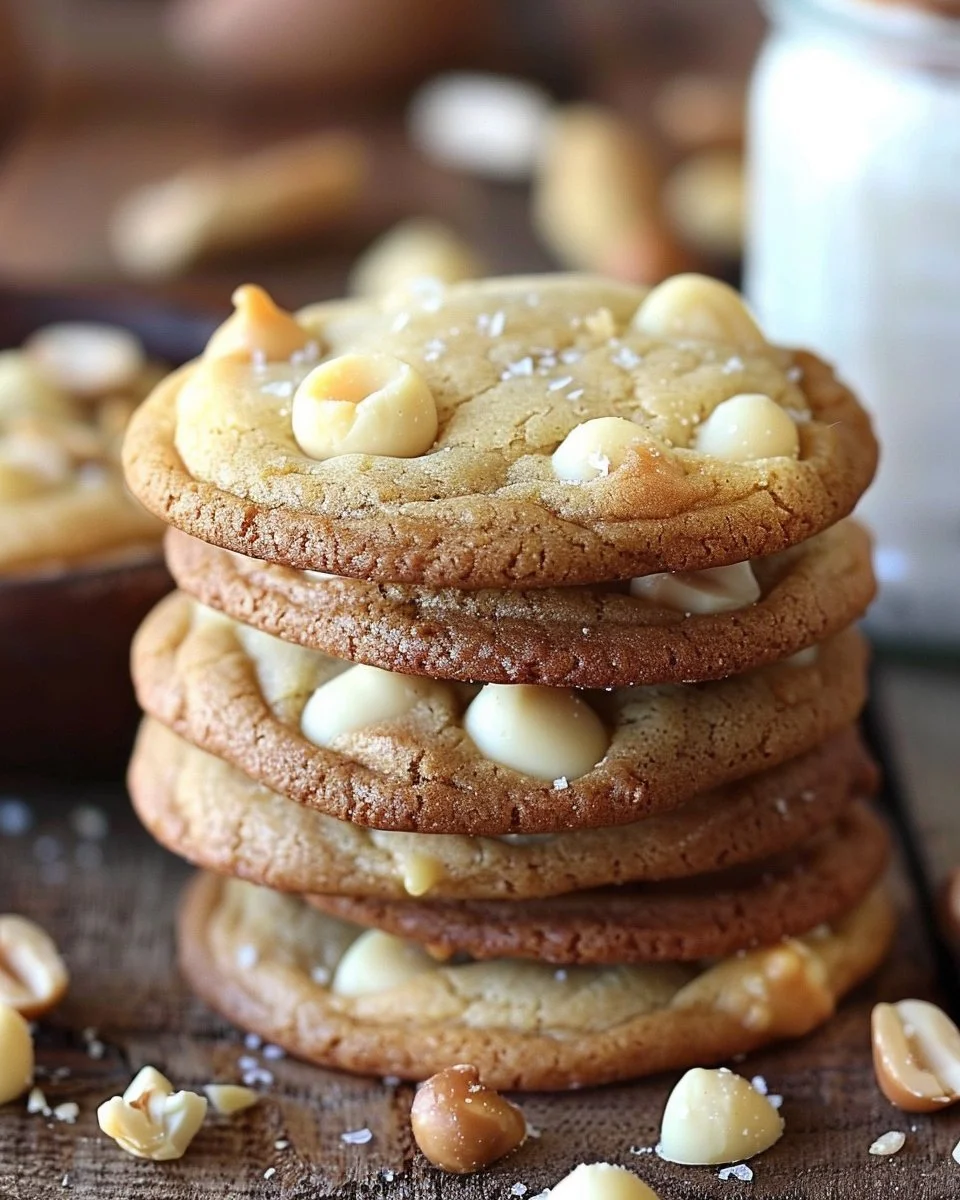 Freshly baked white chocolate macadamia cookies on a plate.