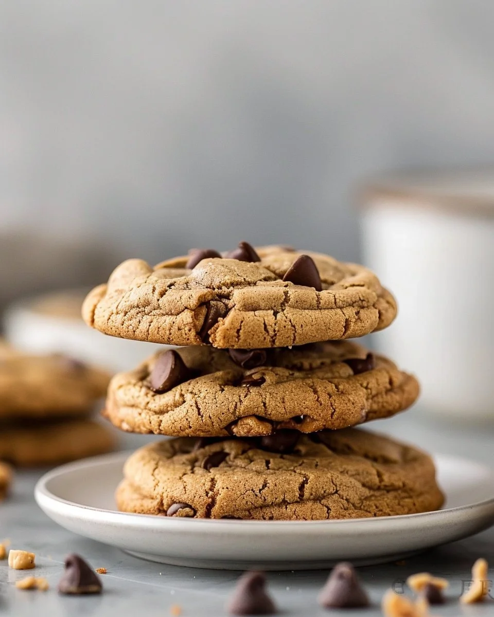 Delicious chewy peanut butter chocolate chip cookies on a plate