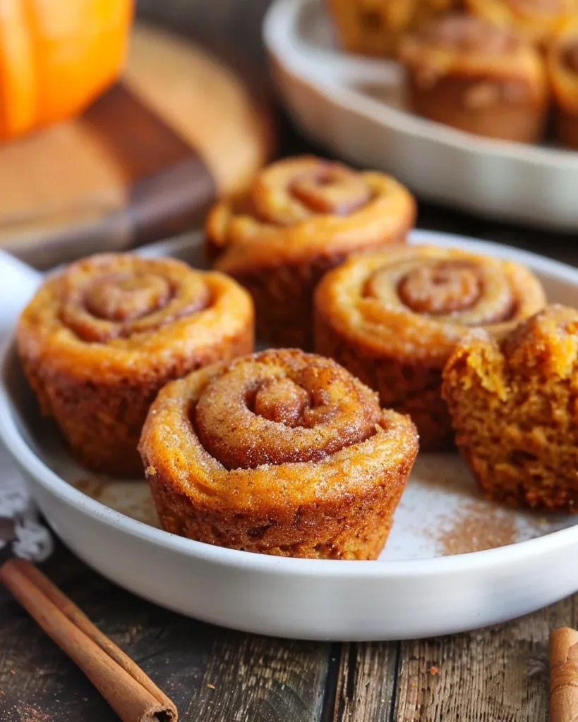 Cinnamon swirl pumpkin bread minis on a rustic wooden table