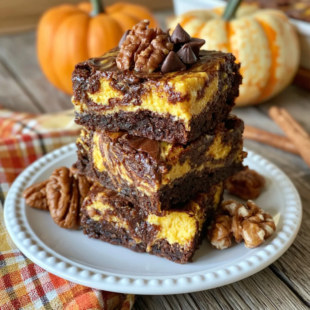 Pumpkin Cheesecake Brownies topped with whipped cream and a sprinkle of cinnamon