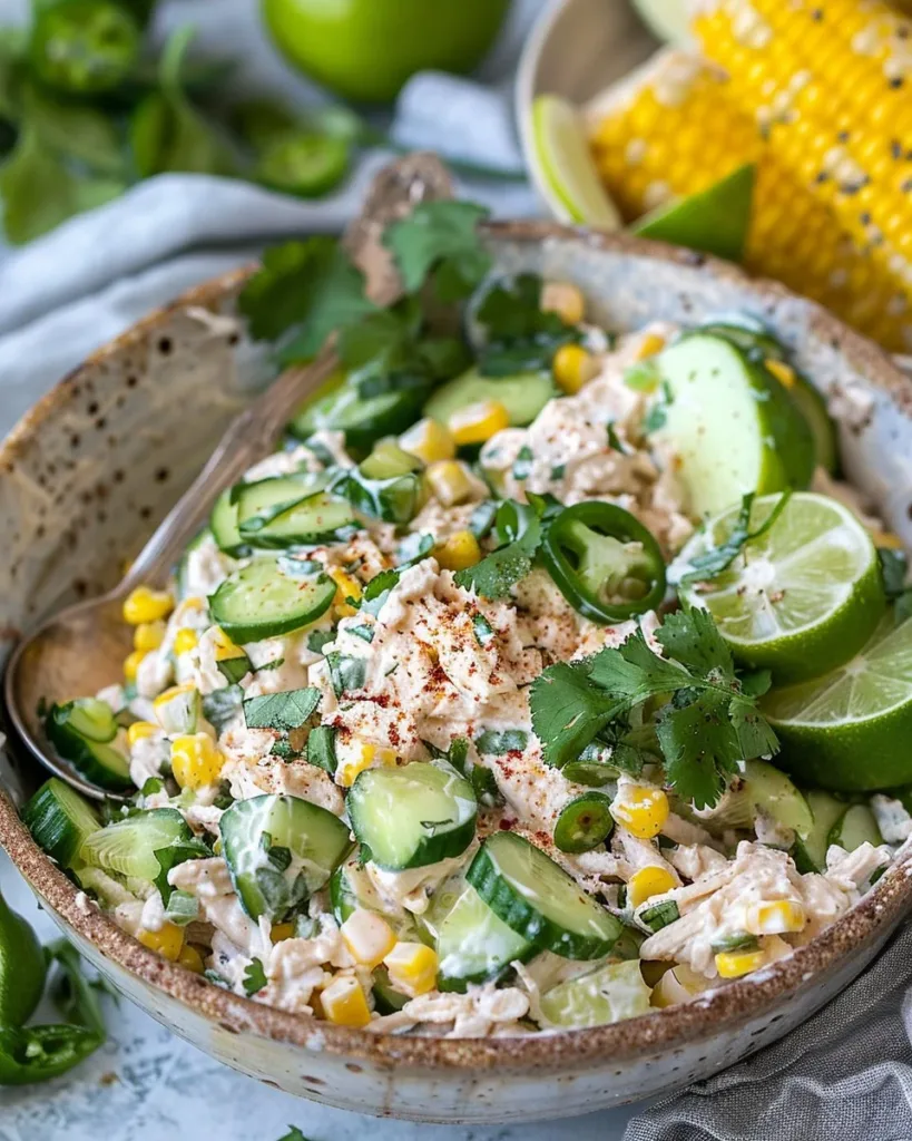 home 5 Street Corn Creamy Cucumber Chicken Salad - a refreshing and flavorful dish