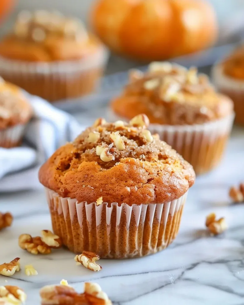 Homemade pumpkin muffins with spices and frosting on a wooden table
