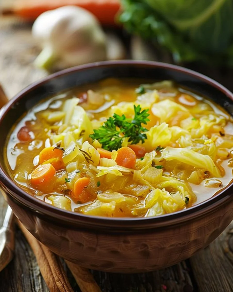 Delicious Weight Watchers cabbage soup in a bowl, perfect for healthy eating.