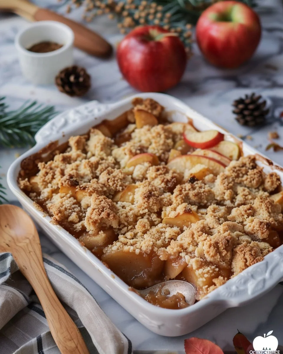 Delicious apple cobbler fresh from the oven topped with ice cream