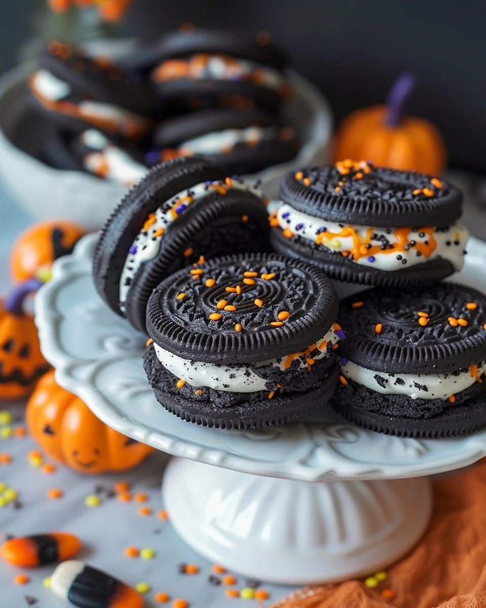 Halloween Oreo Chocolate Cookies with festive decorations