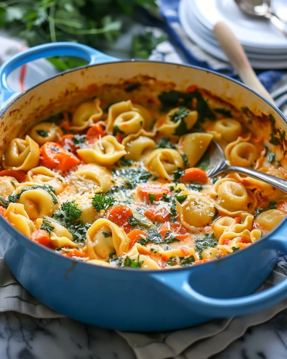 Delicious One-Pot Marry Me Tortellini served in a bowl with herbs and cheese.