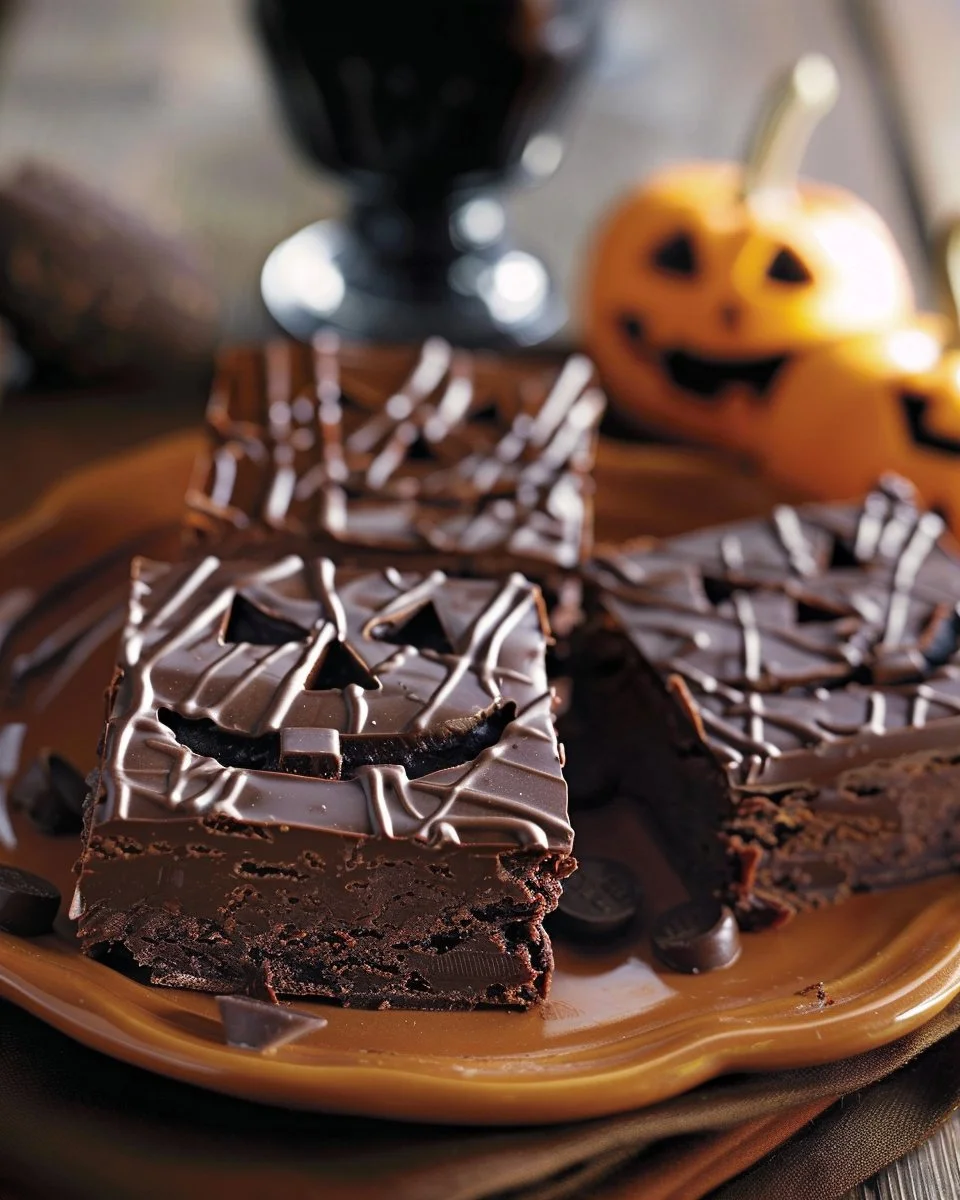 Delicious spooky chocolate squares decorated for Halloween