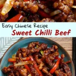 Delicious plate of crispy chilli beef with sweet chilli sauce