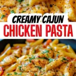 Creamy Cajun chicken pasta dish with vibrant colors and rich sauce.