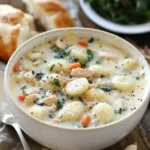 Bowl of Olive Garden Chicken Gnocchi Soup garnished with parsley