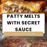 Delicious patty melts with secret sauce and crispy grilled bread.